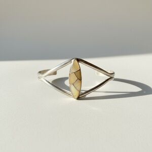 Sterling Silver Yellow Inlay Mother of Pearl Cuff Bracelet